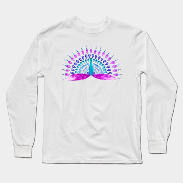 Pink and turquoise mandala peacock Long Sleeve T-Shirt by Home Cyn Home 